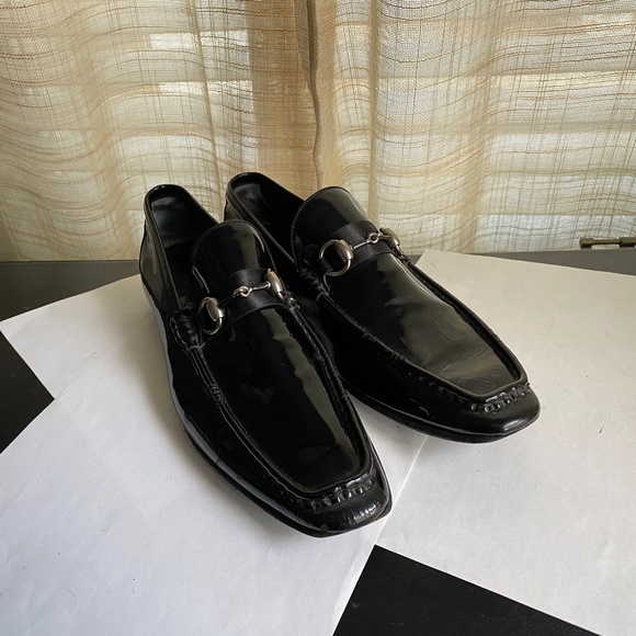 Gucci black leather Men loafers dress shoes 39 moccasin flats slip on horsebit main image 6